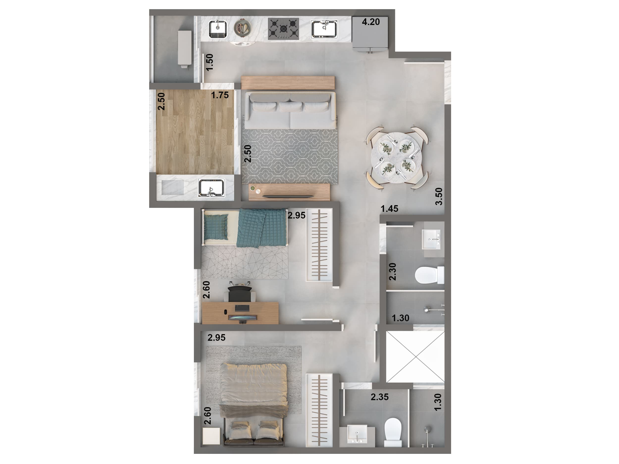 Planta Planta 56 m² · 1 dorm · 1 vaga