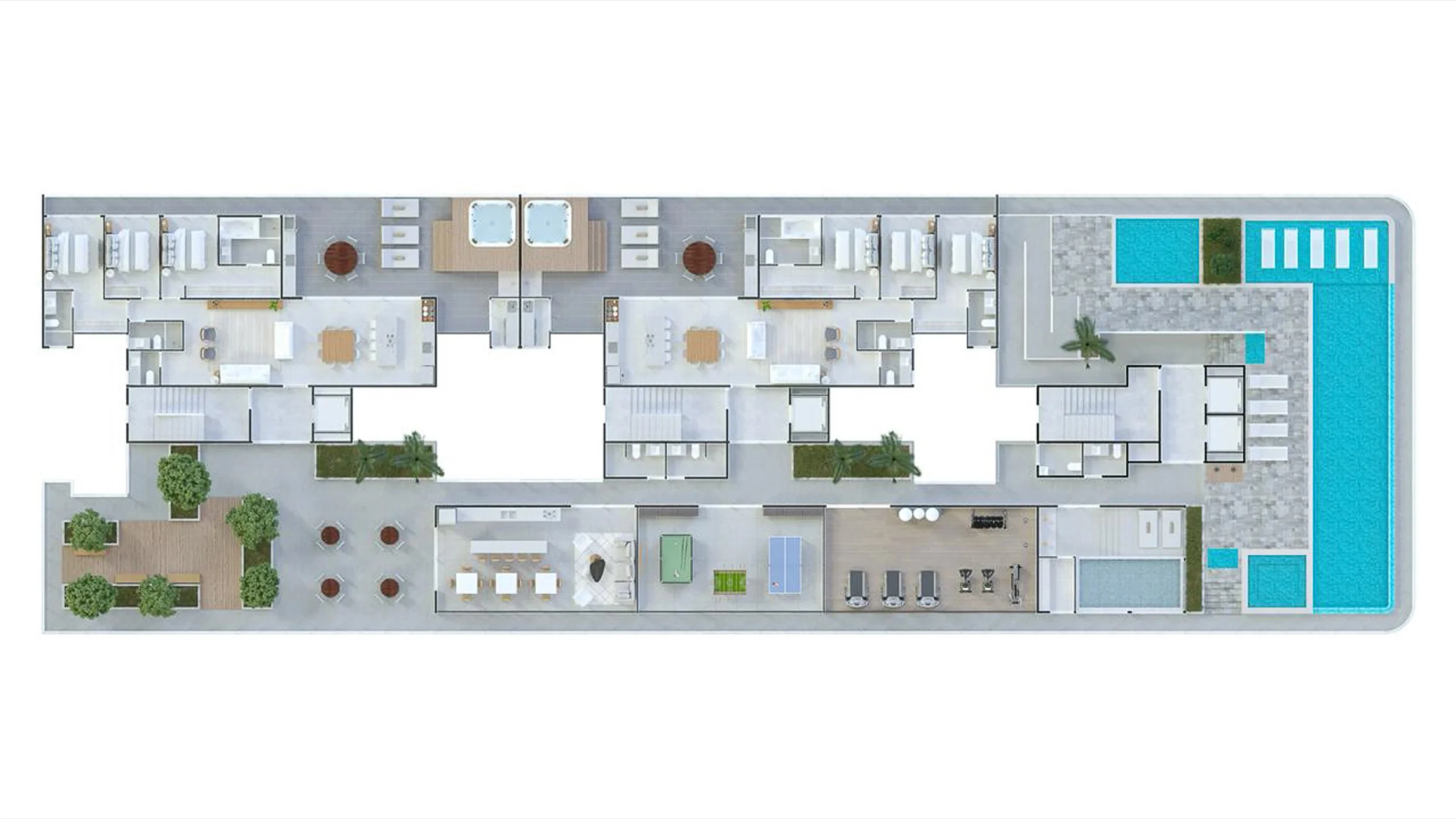 Área de lazer rooftop com piscina