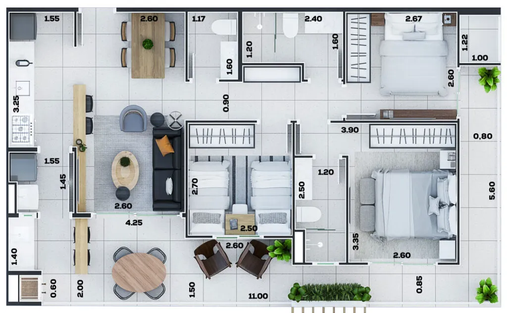 Planta Final 1 · 86,92 m² · 3 dorm · 2 vagas