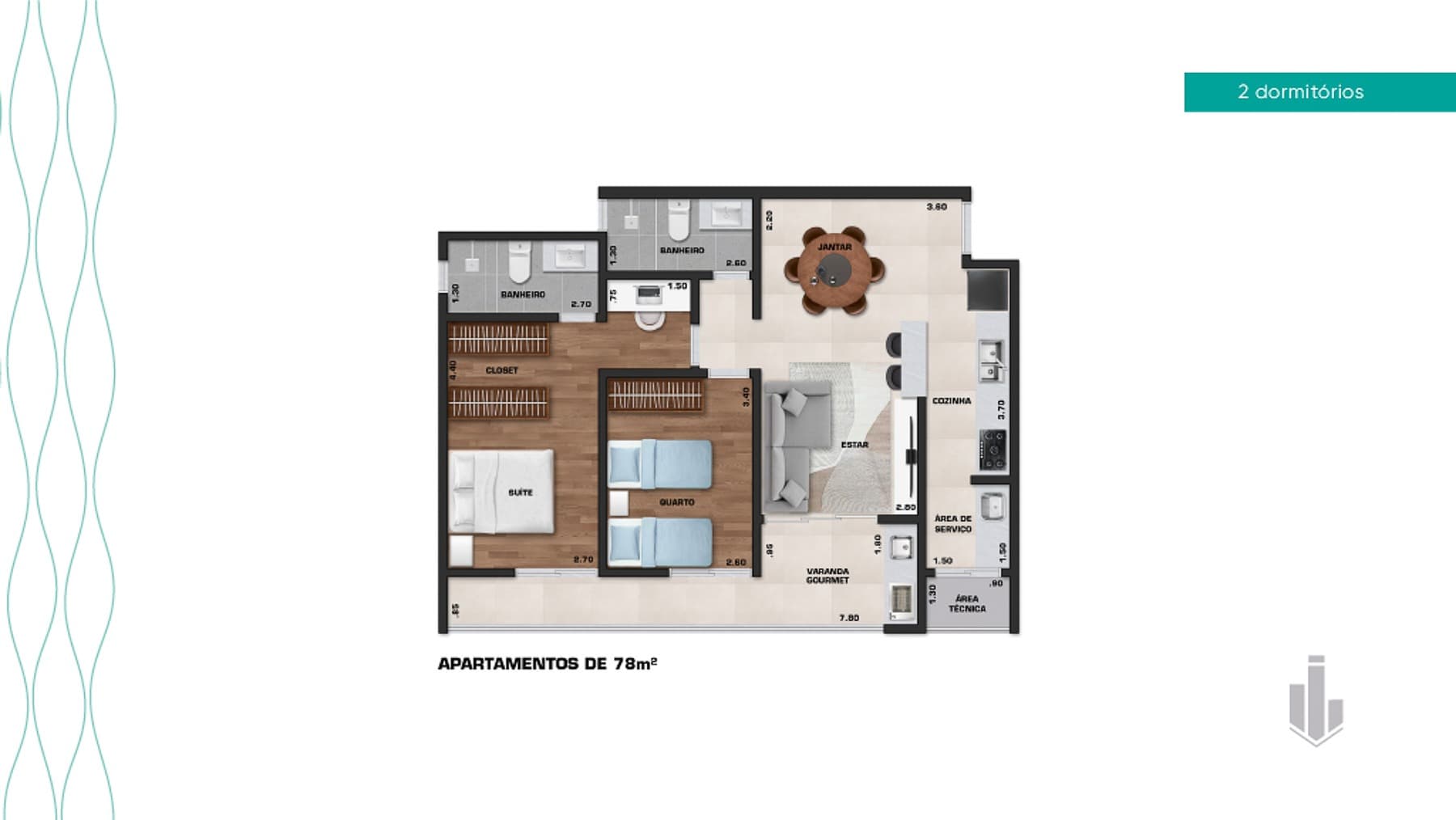 Planta Planta 78 m² · 2 dorm · 1 vaga
